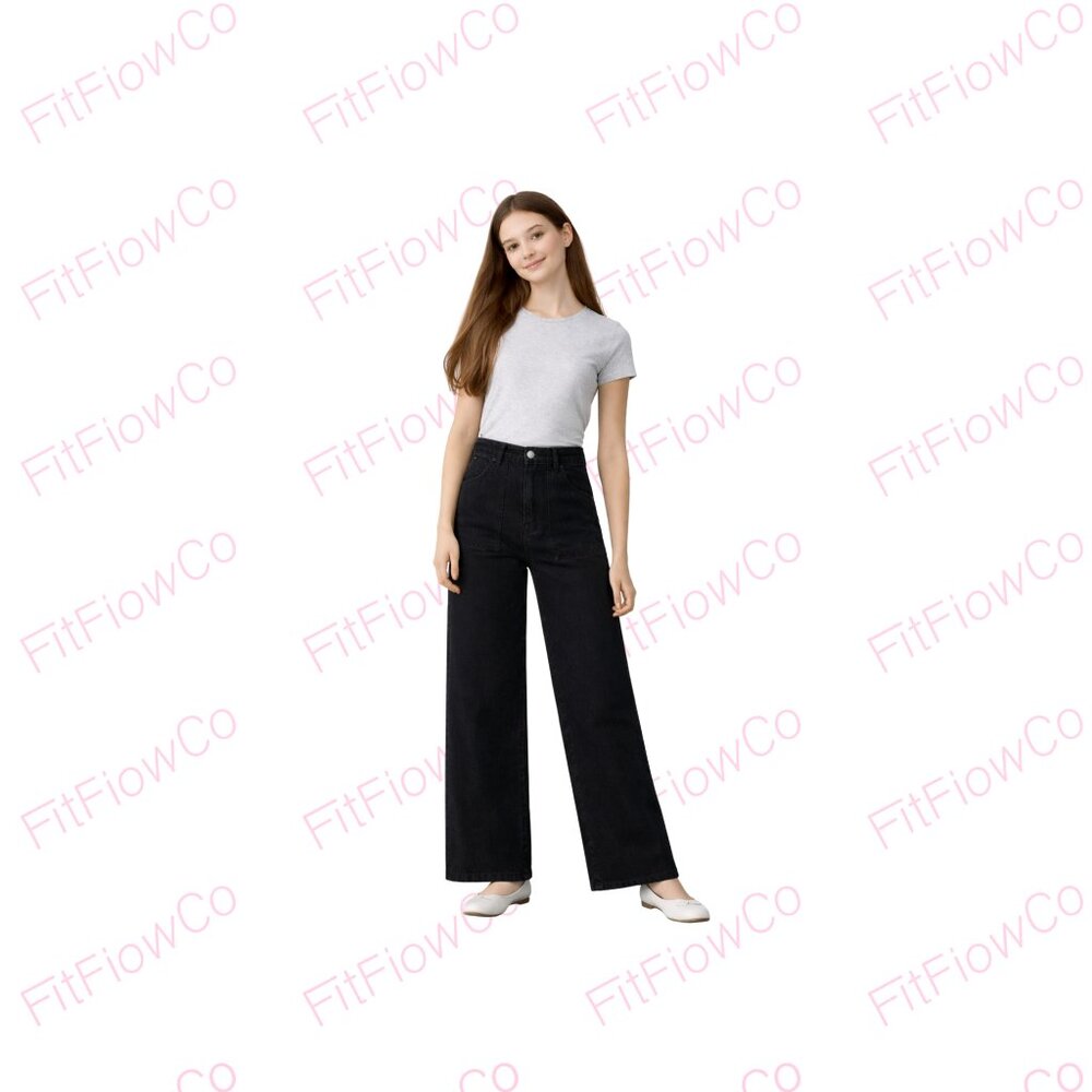 NWT MNG Mango Girl Washed Black Culotte Wide Leg Jeans XS 152 cm